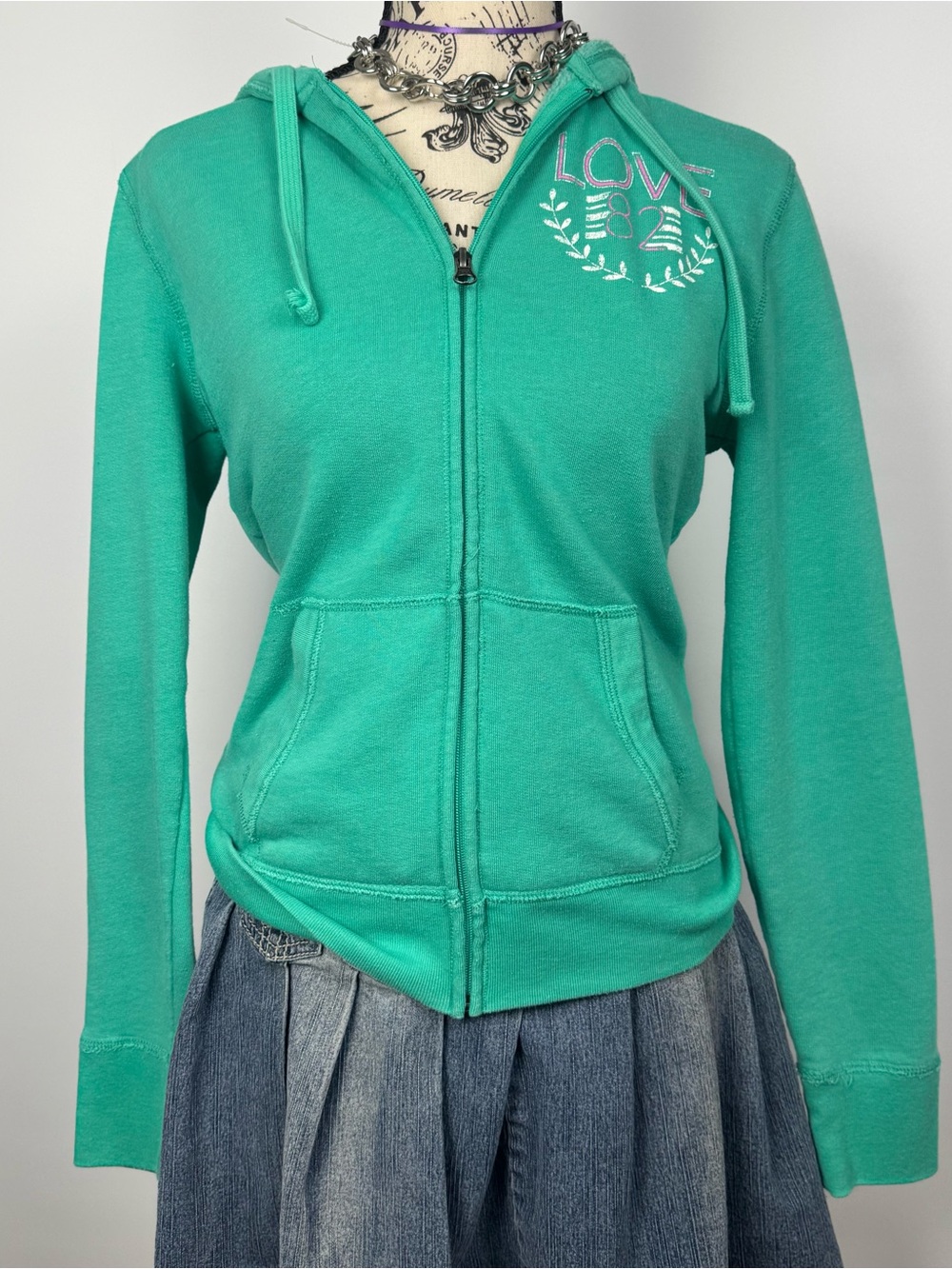Mossimo Supply Co. Teal Zip-Up Hoodie with 'LOVE' Chest Graphic